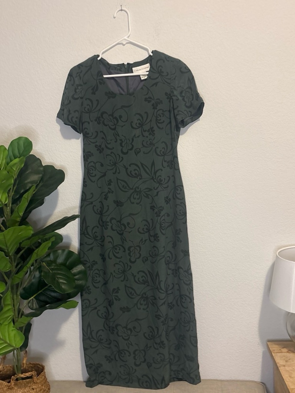 Vintage 90s casual corner empire waist dress 100% silk Green floral